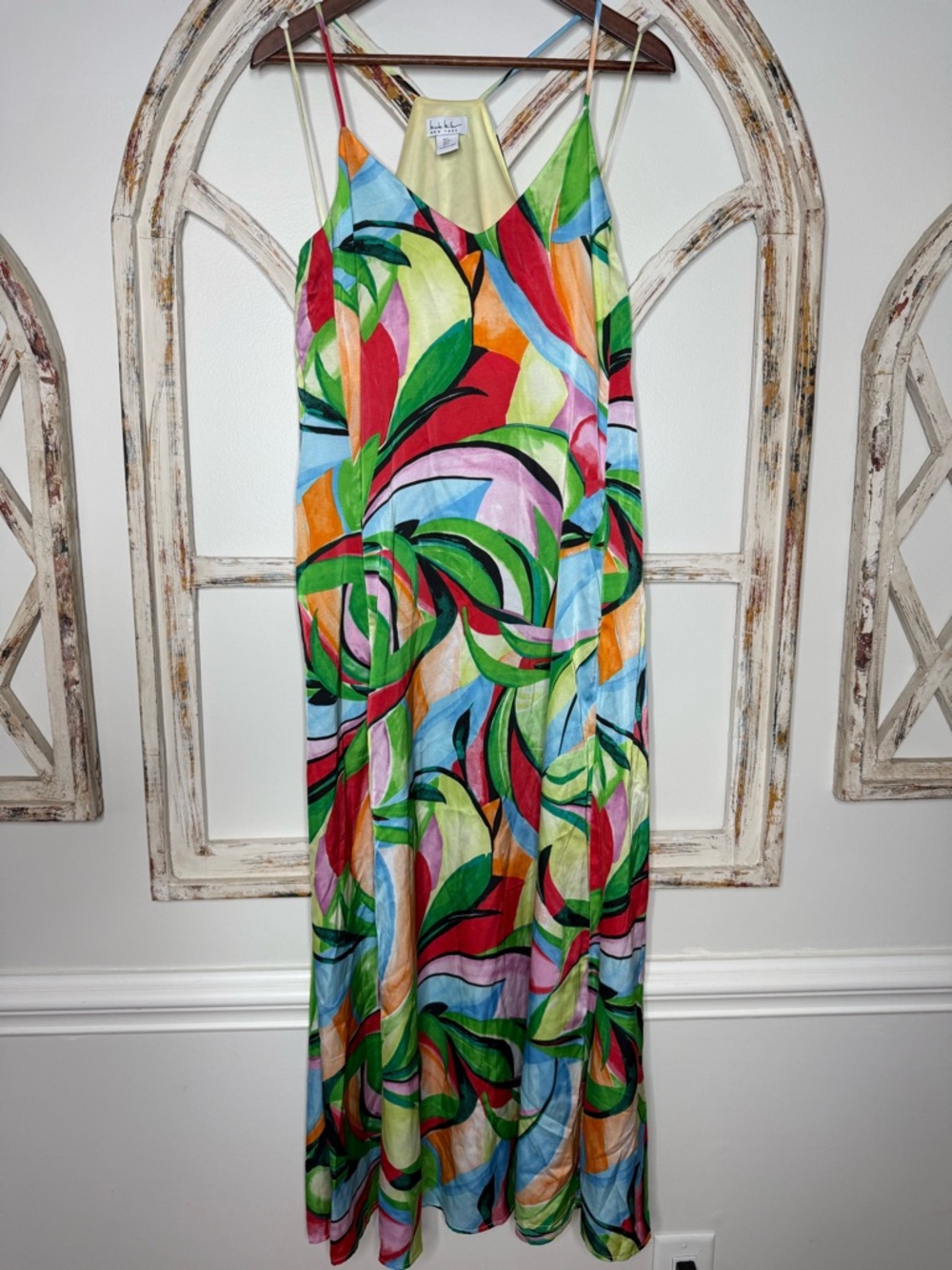 Nicole Miller Multicolor Abstract Floral Slip Maxi Dress- Sz Small